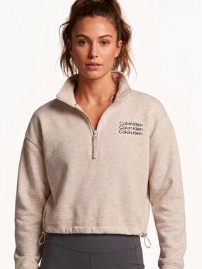 NWOT Calvin Klein Women's Beige Half-Zip Pullover Sweatshirt